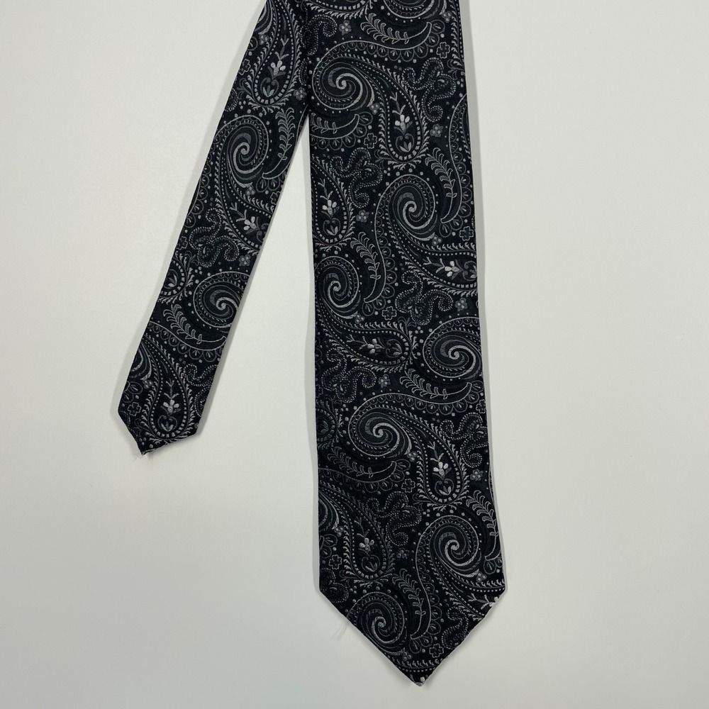 Oak Hill Black Grey Paisley Silk Woven Necktie Mens OS